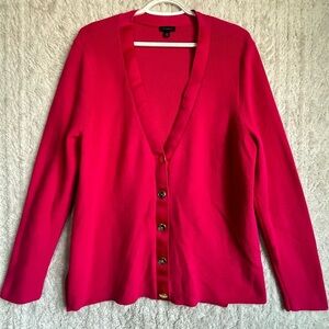 Talbots Pink Cardigan Button Up Sweater Sz XL Ribbon Placket Side Slits Office